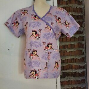 Betty Boop Care Giver Nurse PSW Scrubs Scrub Top Rose Puppy Size S Small